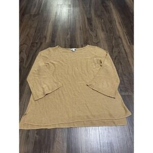 J. Jill Sweater Womens Small Gold Tan Linen 3/4 Sleeve Knit Pullover